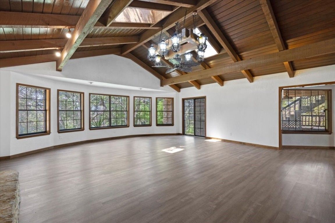 Chandelier, Empty room, Interior, Wooden Beams, Wooden Ceilings, Wood Texture Flooring