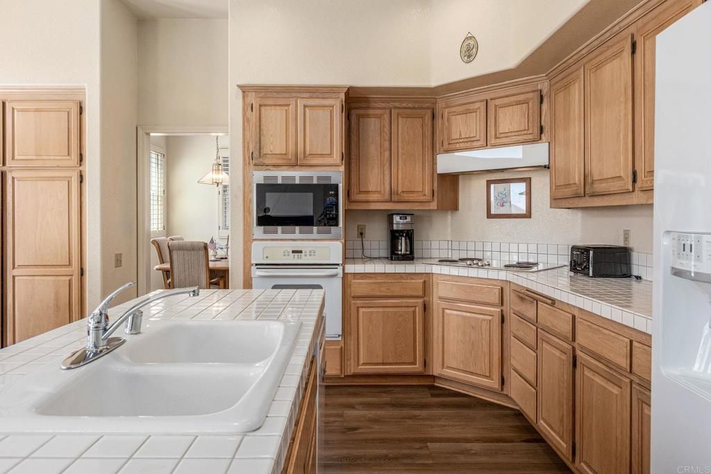 Interior, Kitchen, Tile Countertops, Wood Texture Flooring
