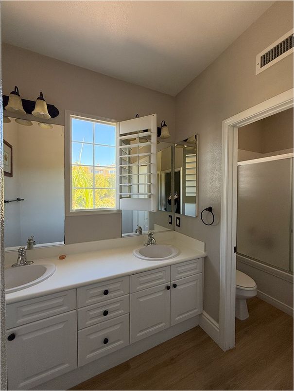 Bathroom, Dual Sink Vanities, Interior, Wood Texture Flooring