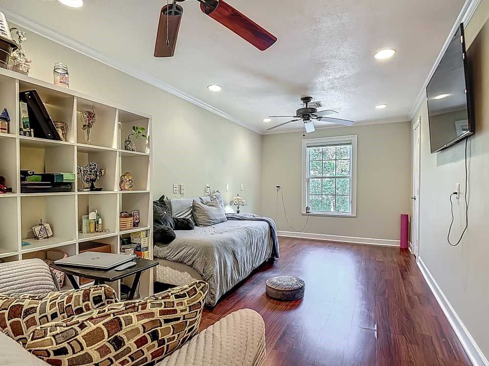 Bedroom, Interior, Recessed Lighting, Wood Texture Flooring
