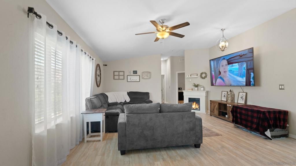 Fireplace, Interior, Living room, Pendant Lights, Wood Texture Flooring