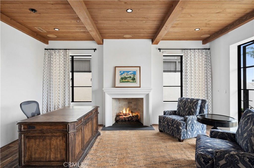 Fireplace, Interior, Recessed Lighting, Wooden Beams, Wooden Ceilings, Wood Texture Flooring