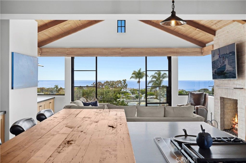 Dining room, Fireplace, Interior, Kitchen, Living room, Stone Walls, Water, Wooden Beams, Wooden Ceilings