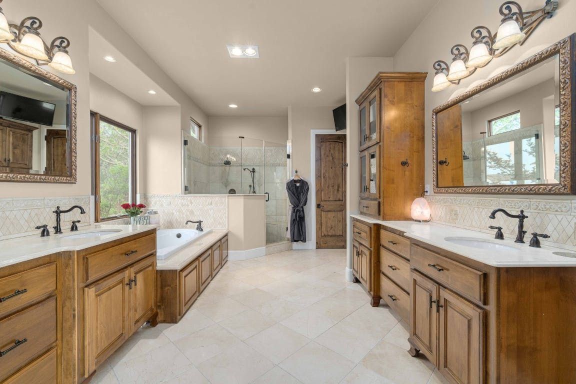 Bathroom, Dual Sink Vanities, Glass Shower, Interior, Recessed Lighting