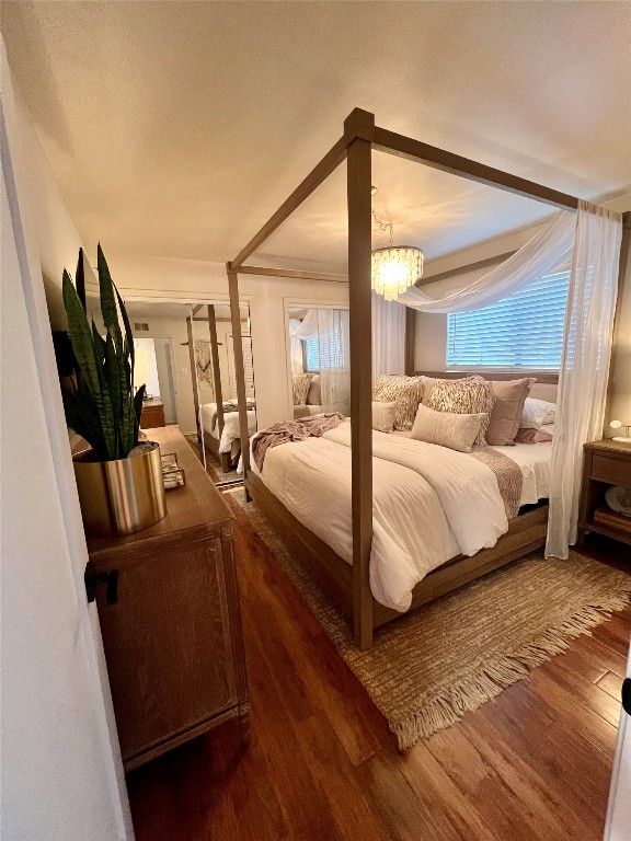 Bedroom, Chandelier, Interior, Wood Texture Flooring