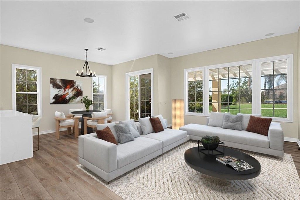 Dining room, Interior, Living room, Pendant Lights, Wood Texture Flooring