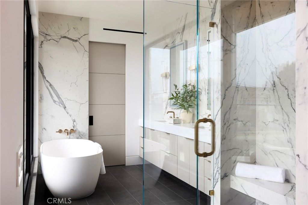 Bathroom, Free Standing Baths, Glass Shower, Interior, Marble Walls