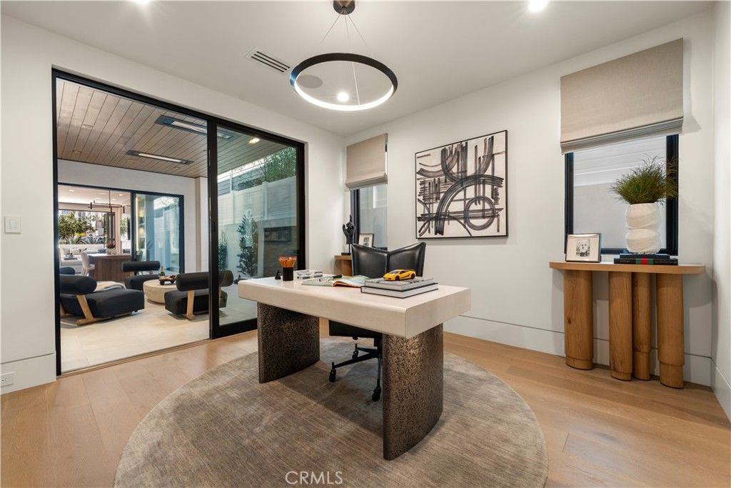 Home Office, Interior, Pendant Lights, Recessed Lighting, Wood Texture Flooring