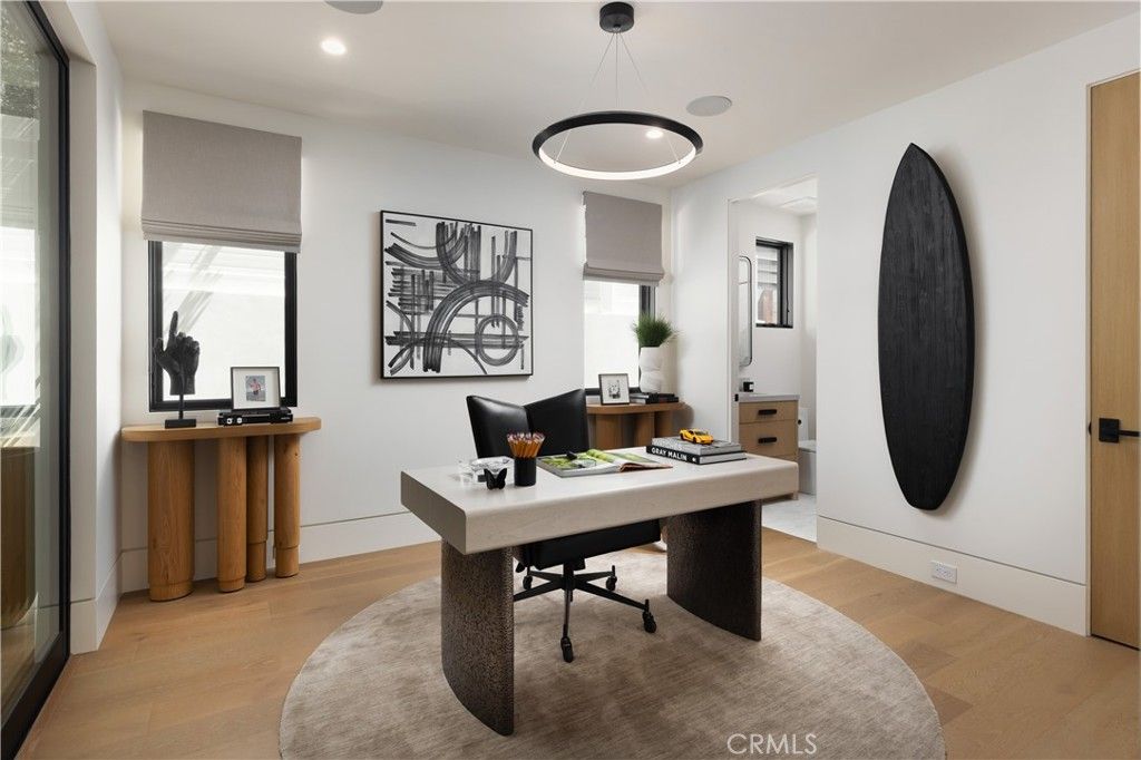 Home Office, Interior, Pendant Lights, Recessed Lighting, Wood Texture Flooring