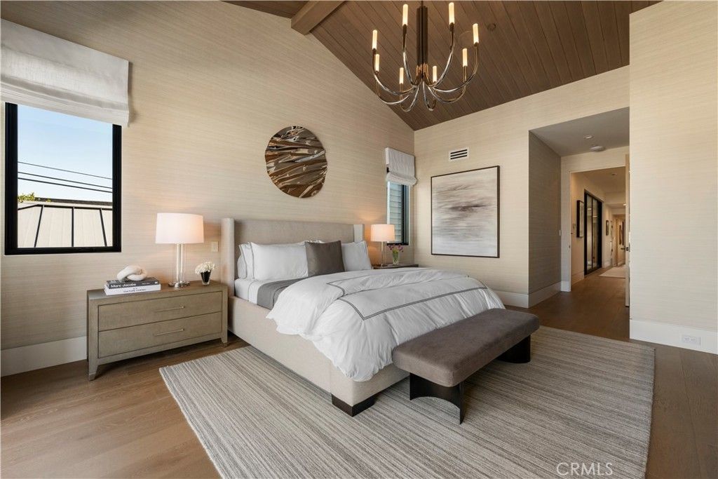 Bedroom, Chandelier, Interior, Wooden Beams, Wooden Ceilings, Wood Texture Flooring