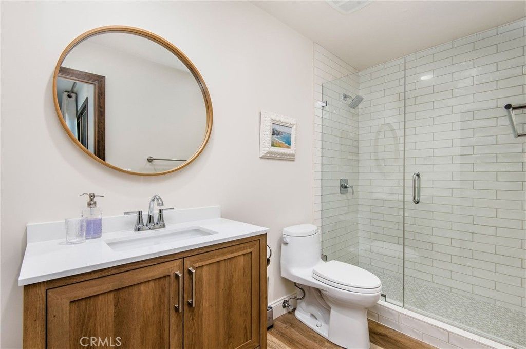 Bathroom, Glass Shower, Interior, Wood Texture Flooring