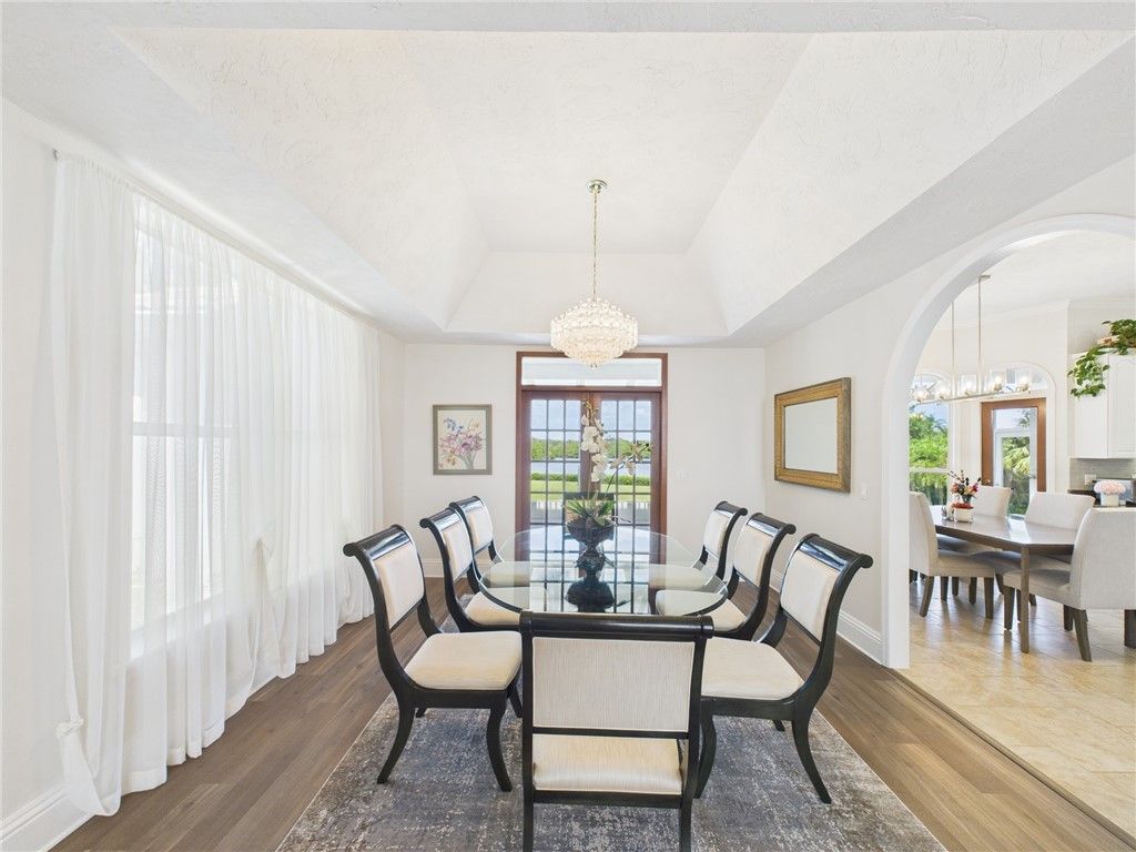 Chandelier, Dining room, Interior, Pendant Lights, Wood Texture Flooring