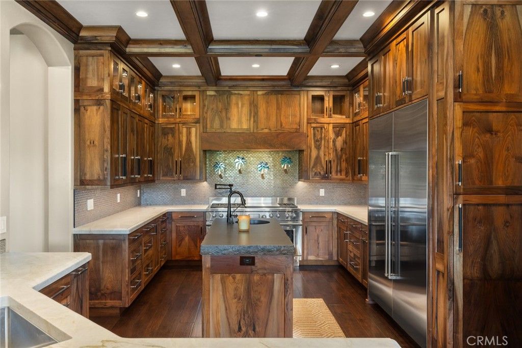 Interior, Kitchen, Recessed Lighting, Stainless Steel Appliances, Wooden Beams, Wood Texture Flooring