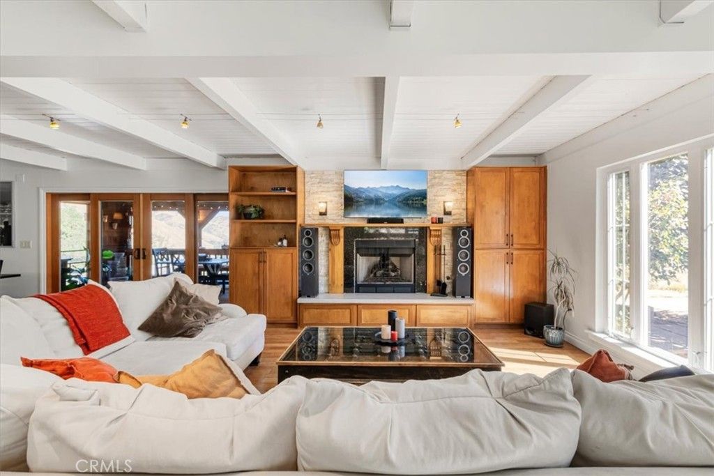 Fireplace, Interior, Living room, Stone Walls, Wood Texture Flooring