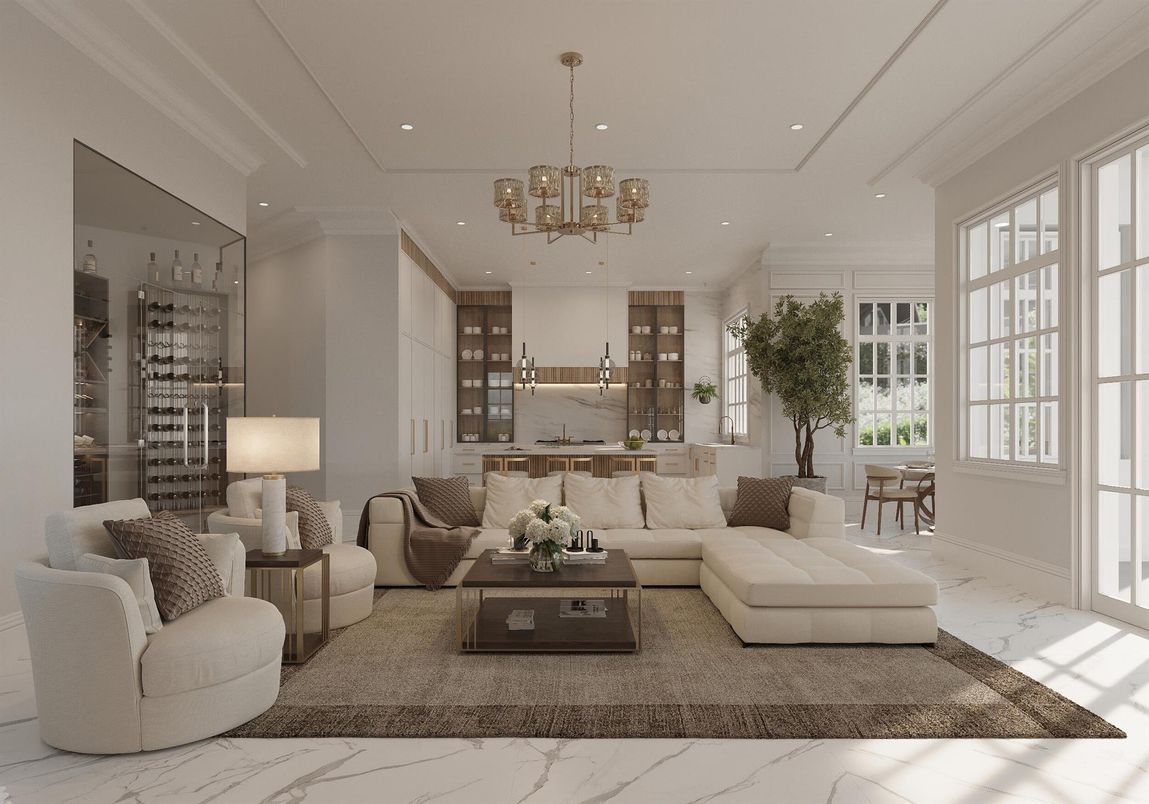 Interior, Living room, Marble, Pendant Lights, Recessed Lighting, Wine Storage