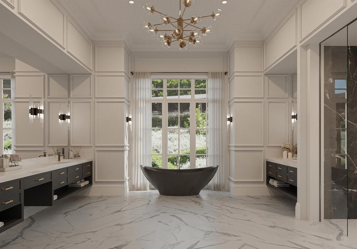 Bathroom, Free Standing Baths, Interior, Marble, Pendant Lights