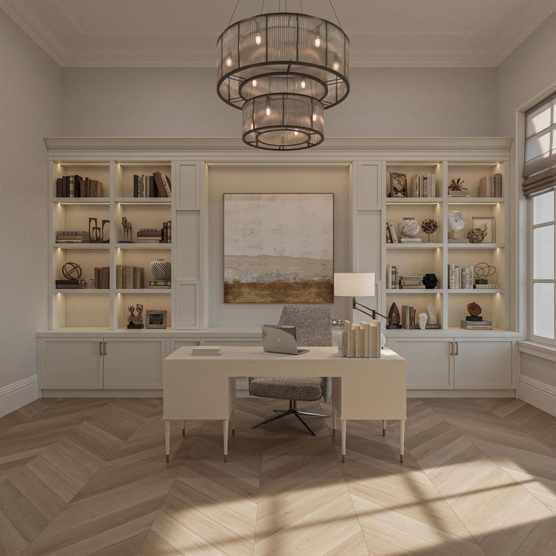 Chandelier, Home Office, Interior, Wood Texture Flooring