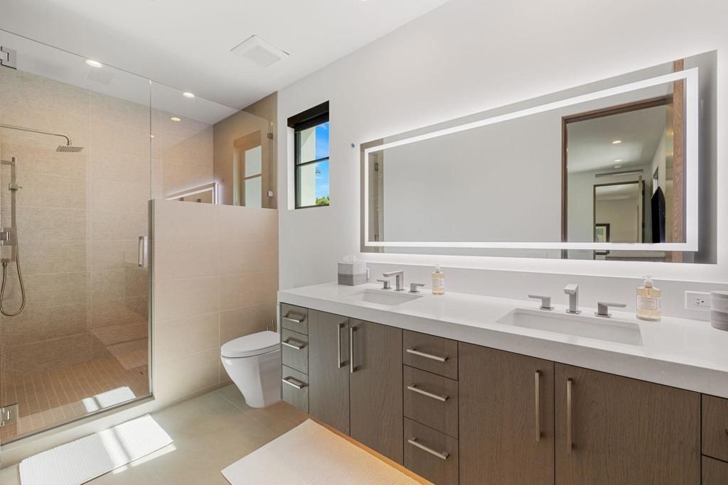Bathroom, Dual Sink Vanities, Glass Shower, Interior, Recessed Lighting