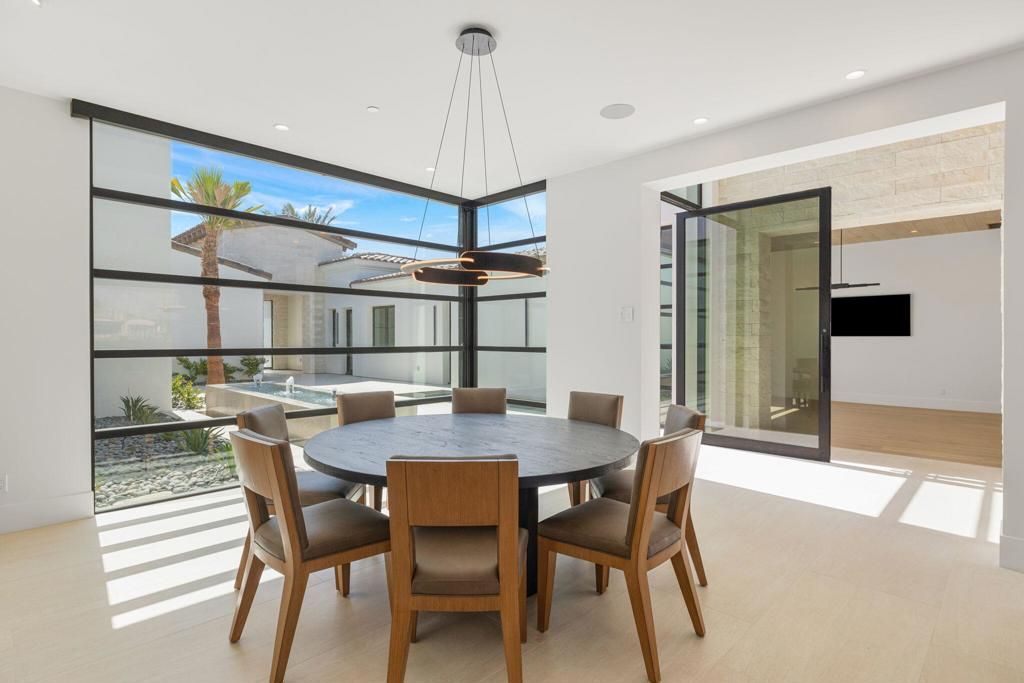 Dining room, Interior, Pendant Lights, Recessed Lighting, Wood Texture Flooring