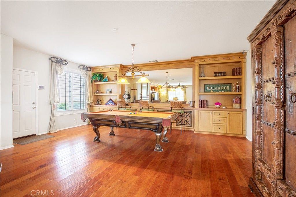 Billiard Table, Game Room, Interior, Pendant Lights, Wood Texture Flooring