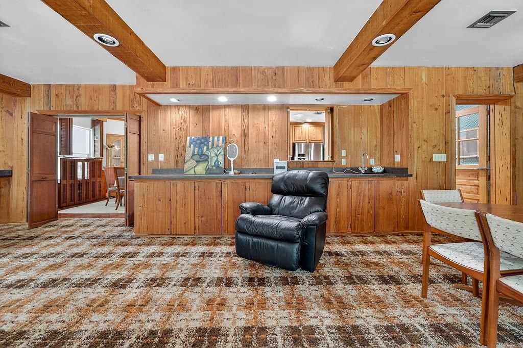 Interior, Kitchen, Recessed Lighting, Wooden Beams, Wooden Walls