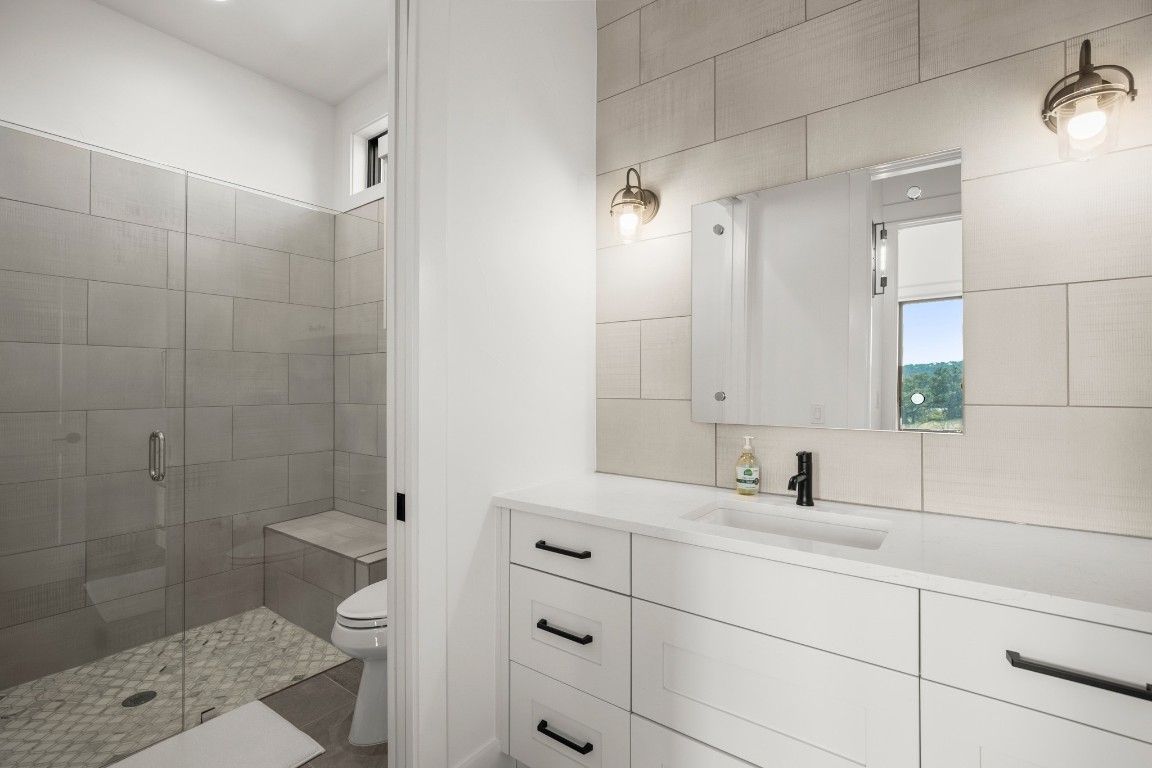 Bathroom, Glass Shower, Interior, Recessed Lighting