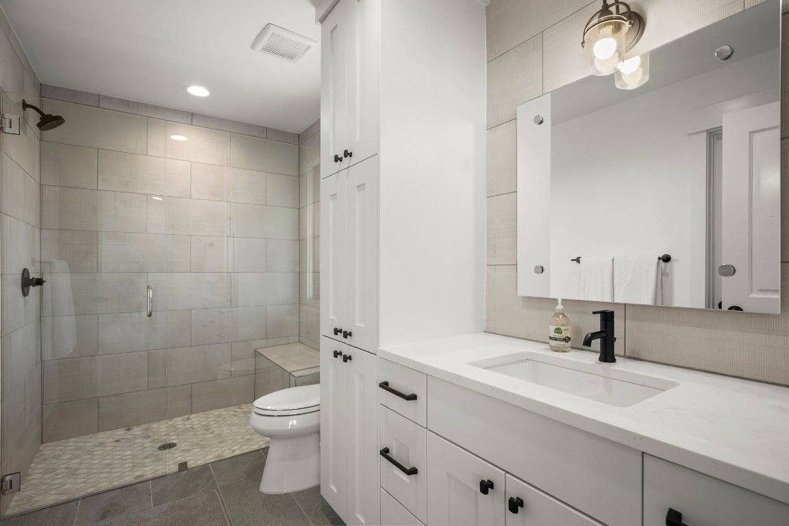 Bathroom, Glass Shower, Interior, Recessed Lighting