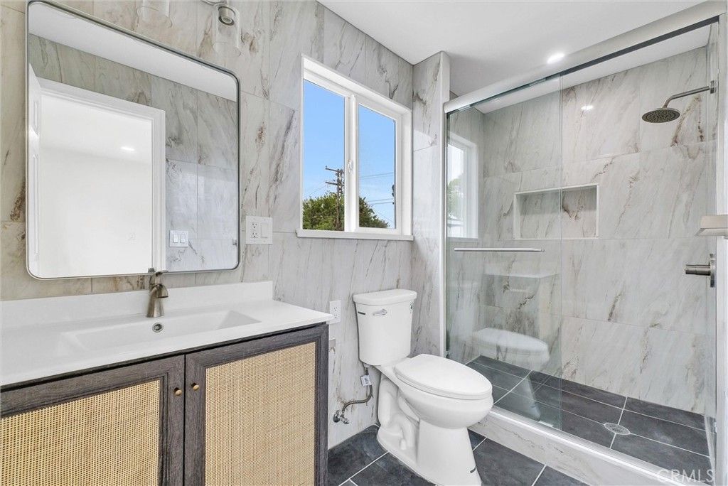 Bathroom, Glass Shower, Interior, Marble Walls, Recessed Lighting