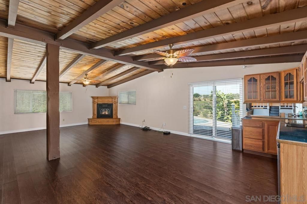 Empty room, Fireplace, Interior, Wooden Beams, Wooden Ceilings, Wood Texture Flooring