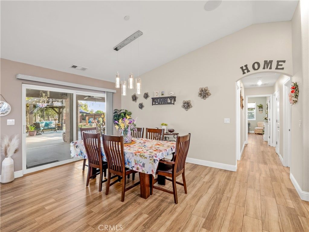 Dining room, Interior, Pendant Lights, Wood Texture Flooring