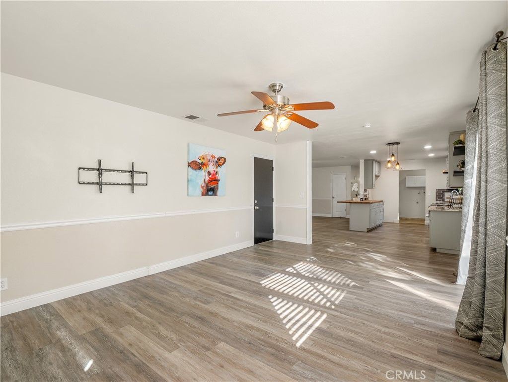 Empty room, Interior, Kitchen, Pendant Lights, Recessed Lighting, Wood Texture Flooring