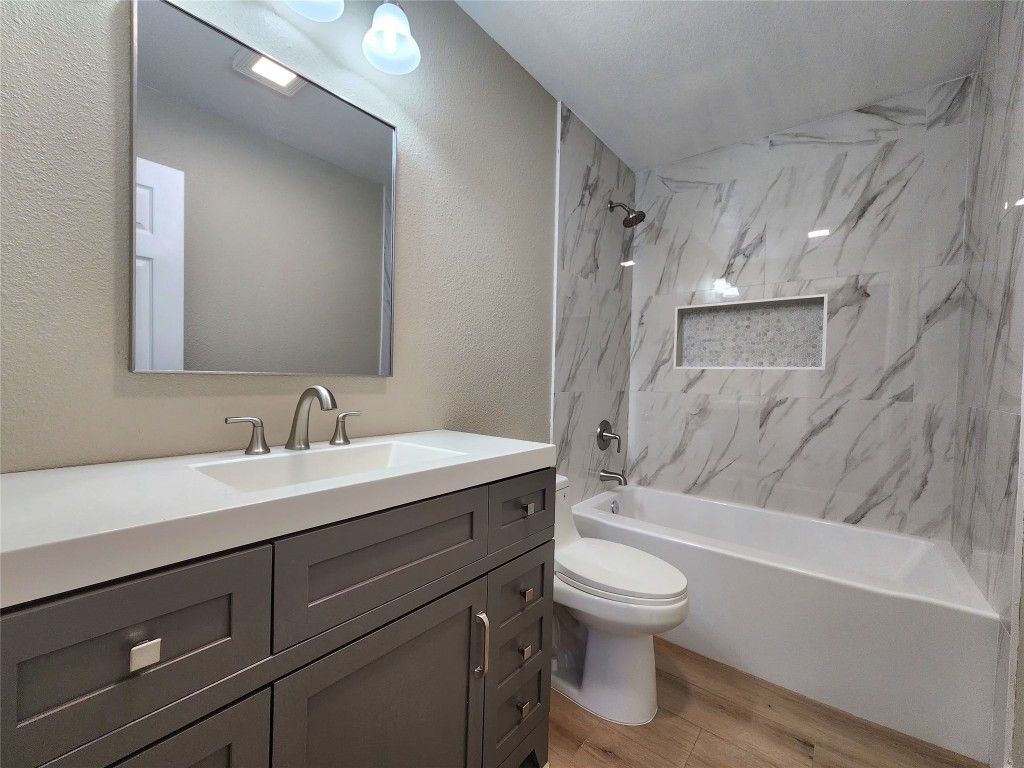 Bathroom, Interior, Marble Walls, Wood Texture Flooring
