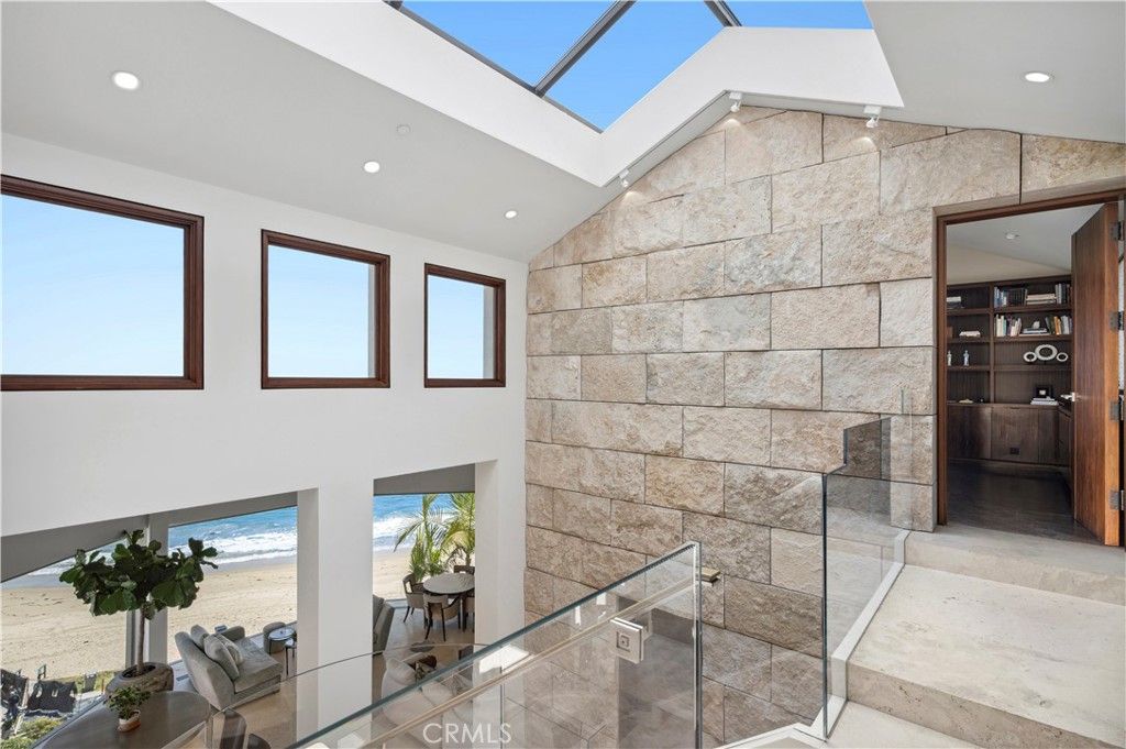 Glass Ceilings, Interior, Recessed Lighting, Stone Walls, Water