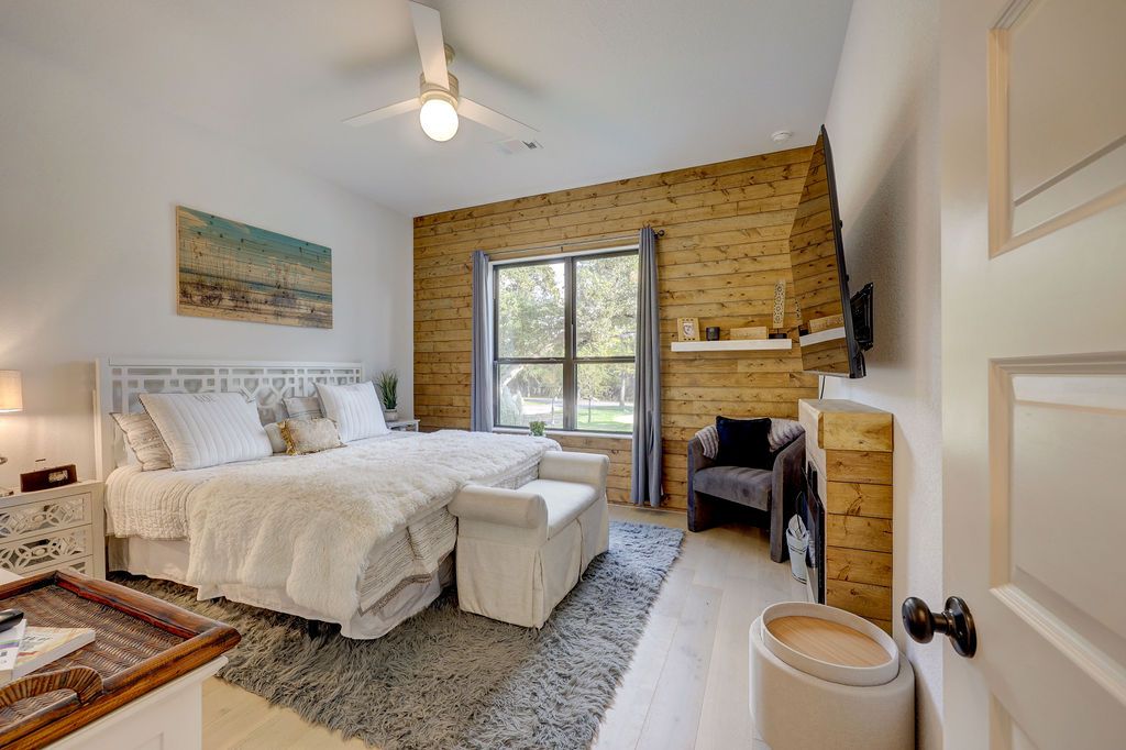 Bedroom, Interior, Stone Walls, Wood Texture Flooring, Wooden Walls