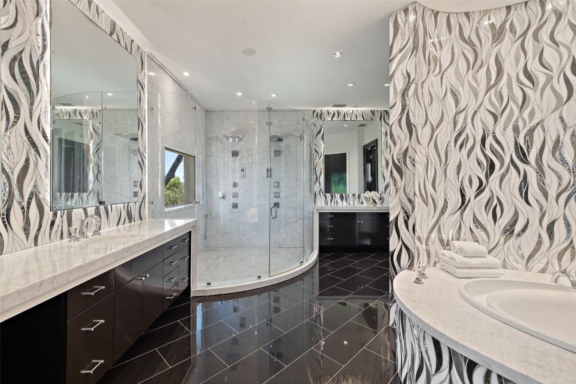 Bathroom, Dual Sink Vanities, Glass Shower, Interior, Recessed Lighting