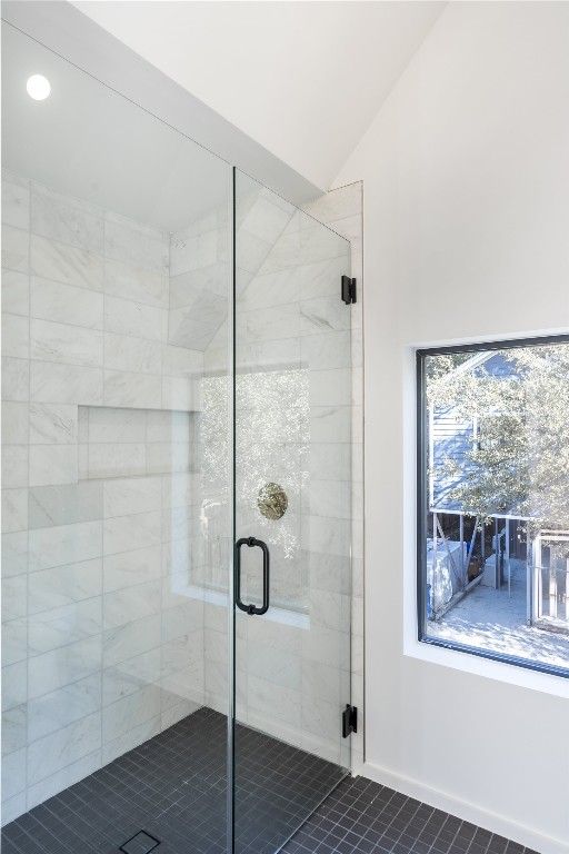 Bathroom, Glass Shower, Interior, Marble Walls, Recessed Lighting