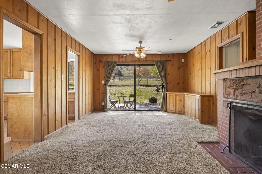 Empty room, Fireplace, Interior, Stone Walls, Wooden Walls