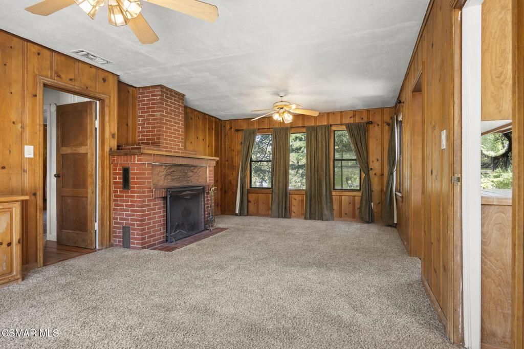Empty room, Fireplace, Interior, Stone Walls, Wooden Walls