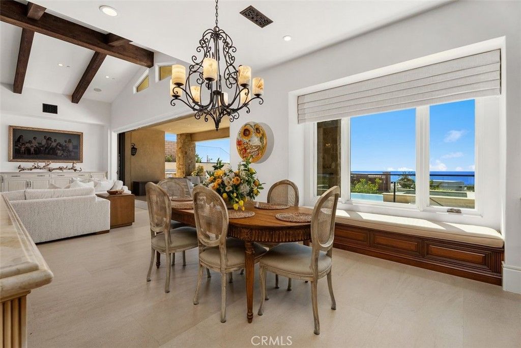 Chandelier, Dining room, Interior, Living room, Recessed Lighting, Water, Wooden Beams