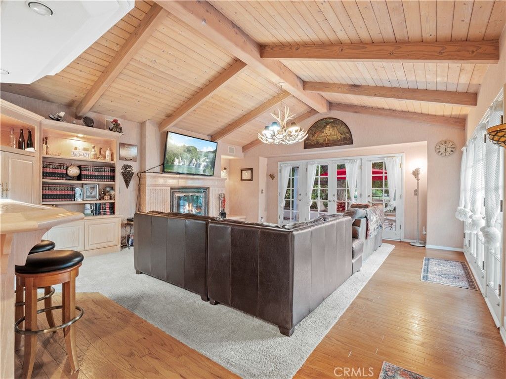 Chandelier, Fireplace, Interior, Living room, Wooden Beams, Wooden Ceilings, Wood Texture Flooring