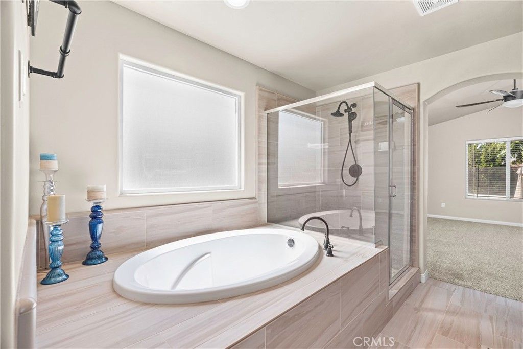 Bathroom, Glass Shower, Interior, Recessed Lighting, Wood Texture Flooring