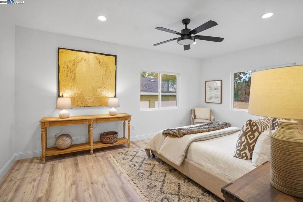Bedroom, Interior, Recessed Lighting, Wood Texture Flooring