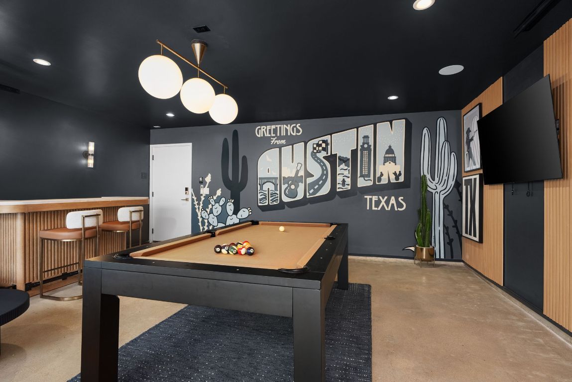 Billiard Table, Game Room, Interior, Pendant Lights, Recessed Lighting