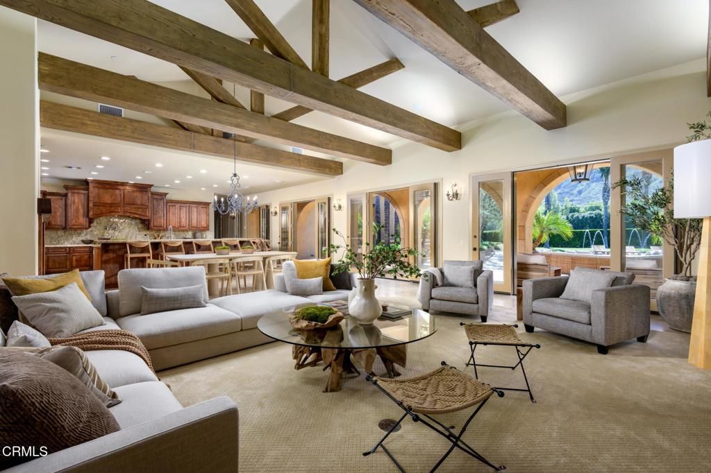 Chandelier, Dining room, Interior, Kitchen, Living room, Pendant Lights, Recessed Lighting, Wooden Beams