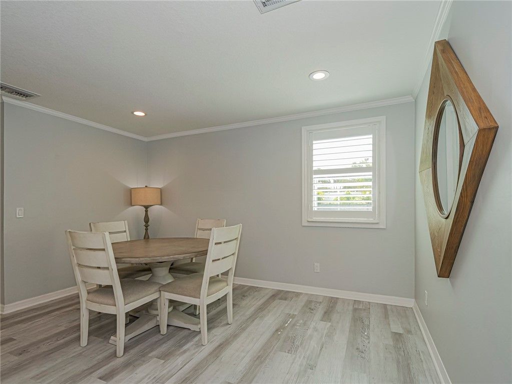 Dining room, Interior, Recessed Lighting, Wood Texture Flooring