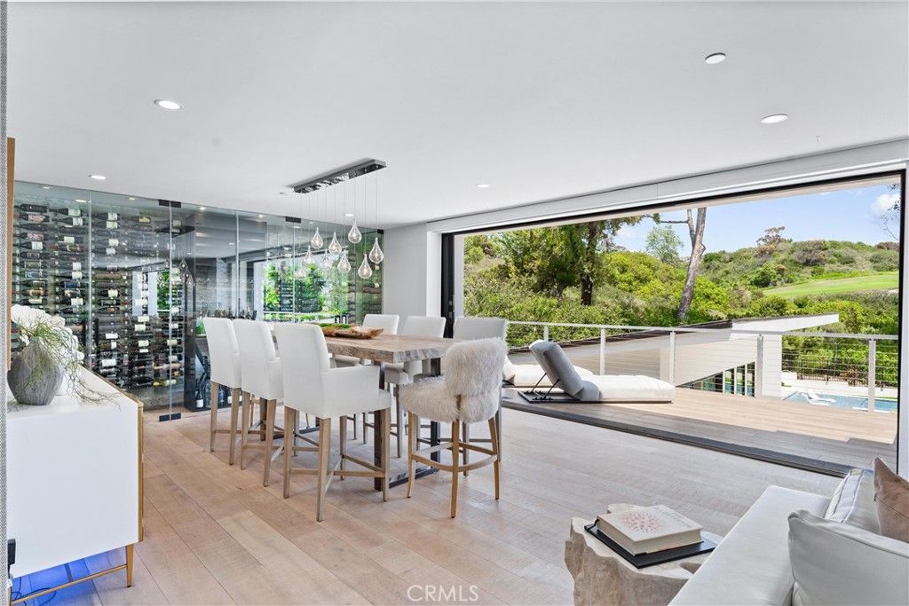 Dining room, Interior, Pendant Lights, Recessed Lighting, Wine Storage, Wood Texture Flooring
