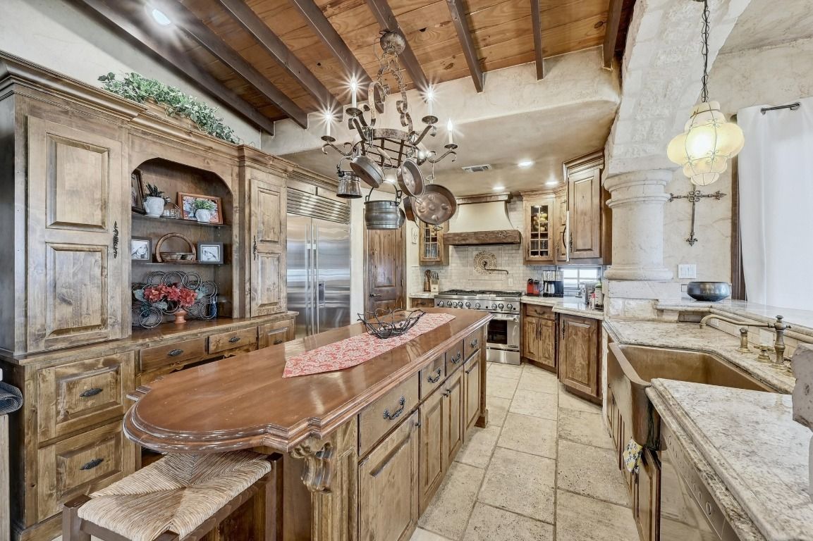 Interior, Kitchen, Pendant Lights, Recessed Lighting, Stainless Steel Appliances, Wooden Beams, Wooden Ceilings