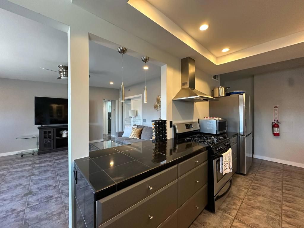 Interior, Kitchen, Recessed Lighting, Tile Countertops