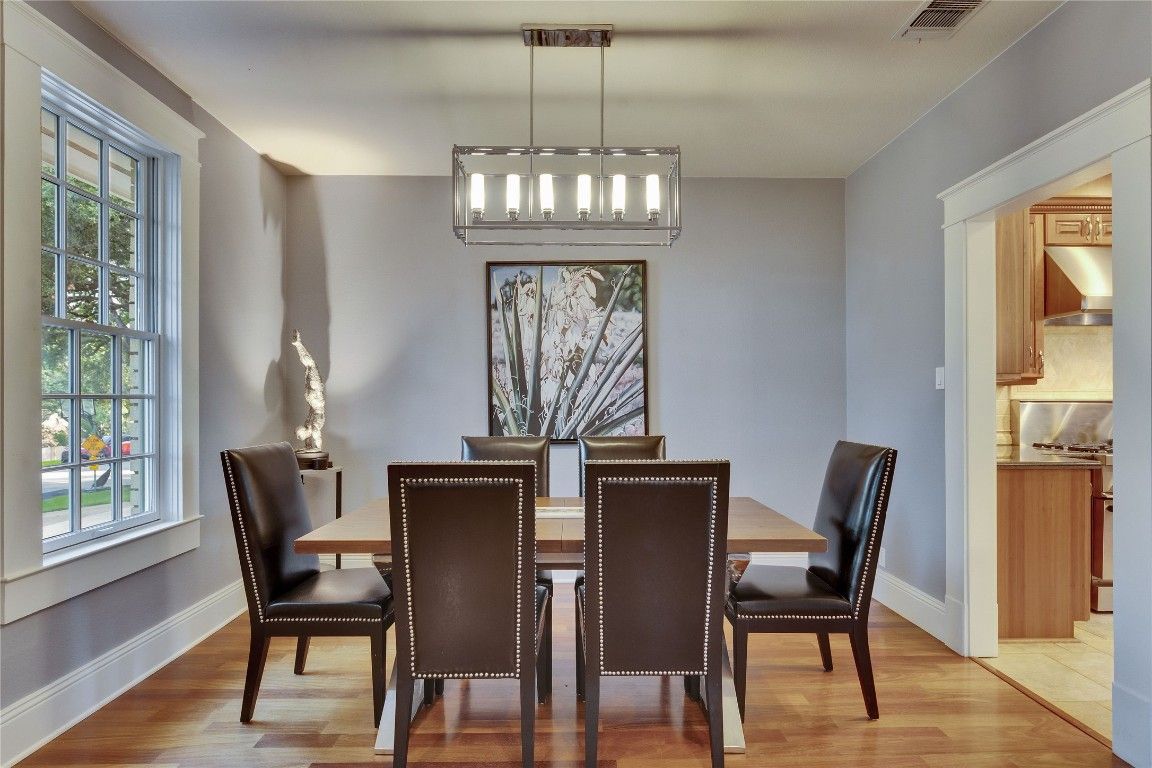 Dining room, Interior, Pendant Lights, Wood Texture Flooring