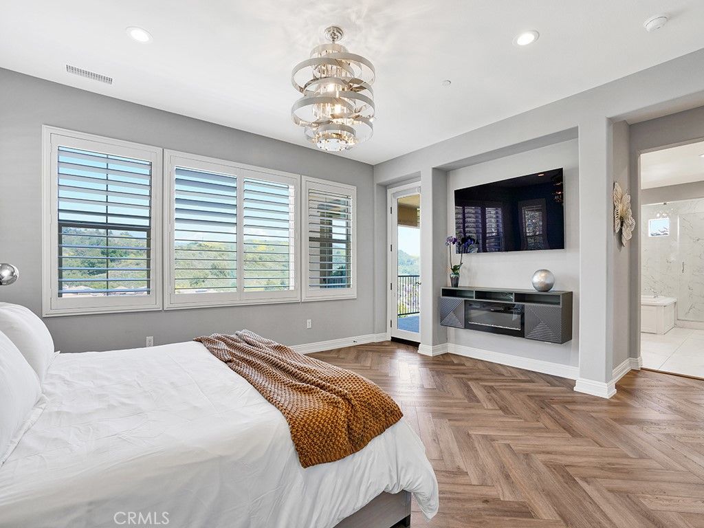 Bathroom, Bedroom, Chandelier, Interior, Recessed Lighting, Wood Texture Flooring